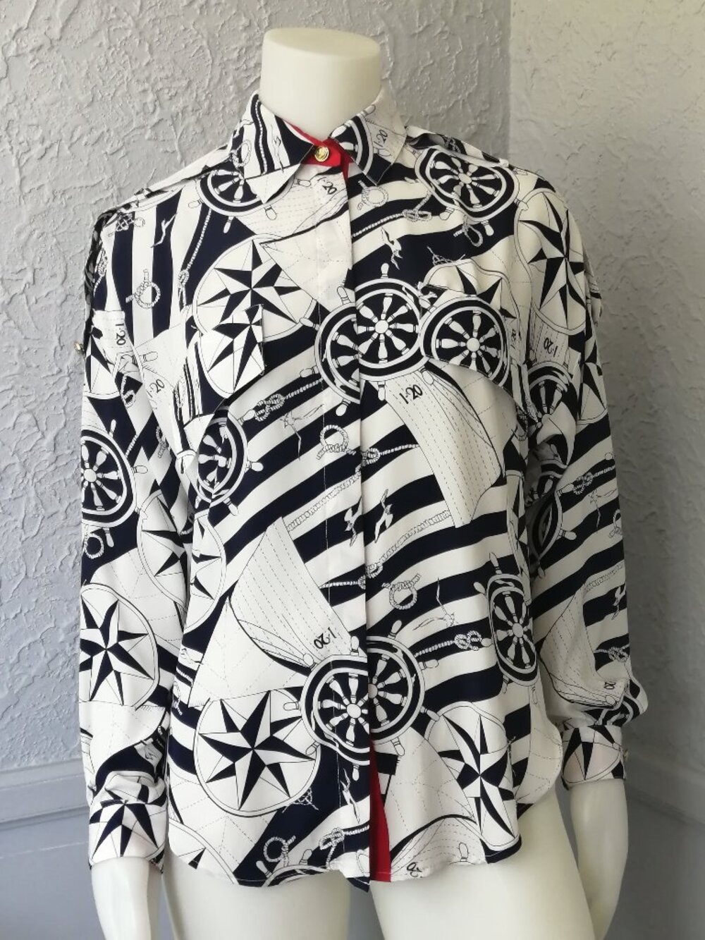 Vintage Blouse by Chagall - abstract nautical  navy and white
